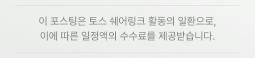 이 포스팅은 토스 쉐어링크 활동의 일환으로, 이에 따른 일정액의 수수료를 제공받습니다.